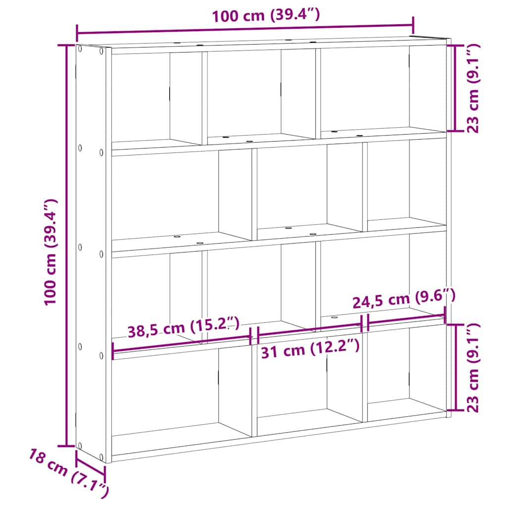 Cube Shelf with 12 Compartments Grey Sonoma Particleboard