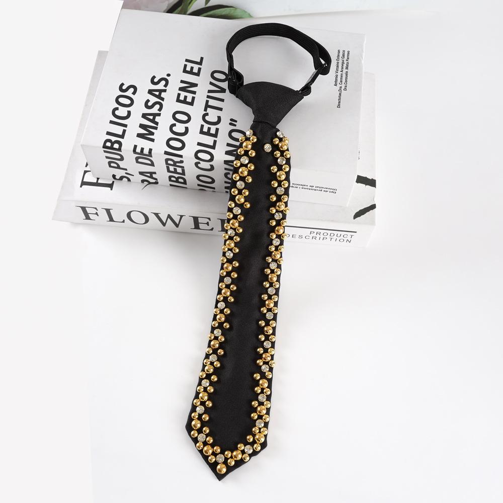 Meier Cross-border original niche pearl rhinestone women's tie black JK girl French retro decorative tie wholesale