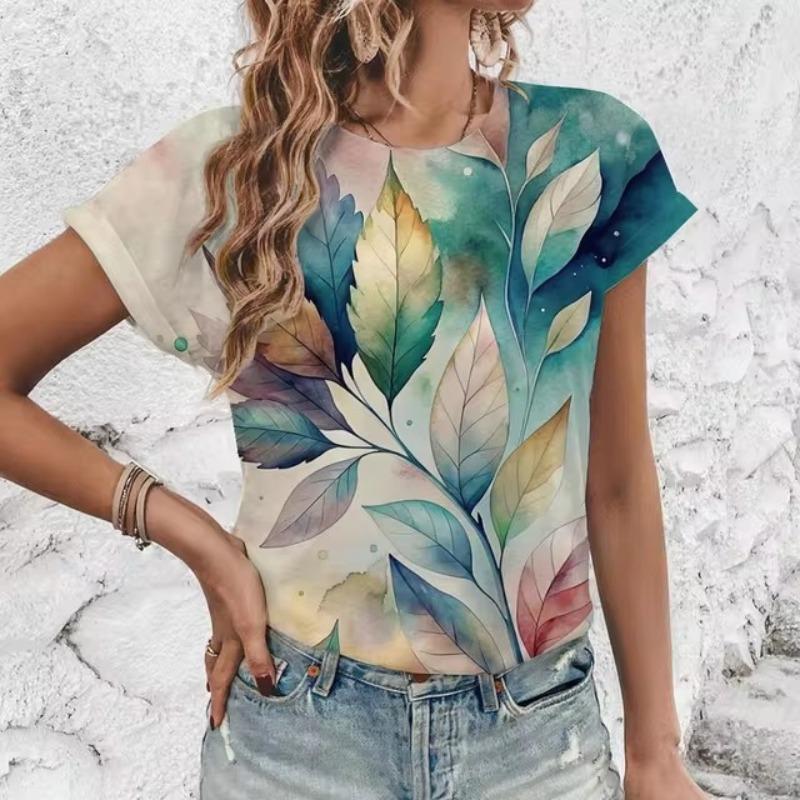 Элегантная женская футболка с художественным цветочным узором, модная футболка с 3D-печатью, популярная женская футболка с короткими рукавами Ummer Leisure