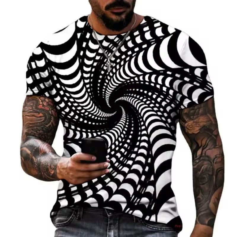 Футболка с оптической иллюзией для мужчин Ретро 3D-принт Летние повседневные свободные футболки в стиле Харадзюку С круглым вырезом Топы Женская одежда