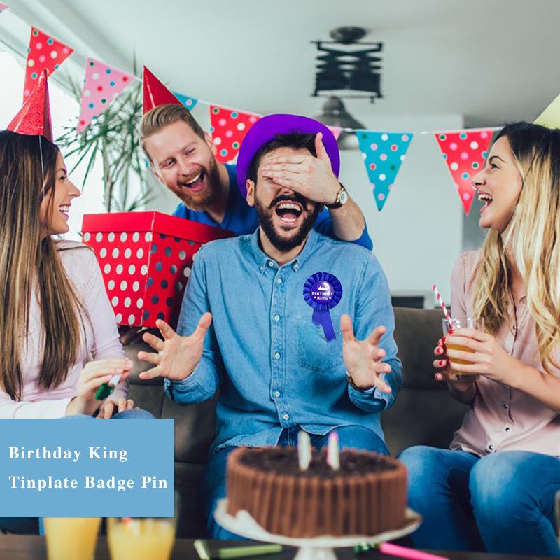 Men’s Birthday King Badge - Blue, Gold & Black Party Corsage