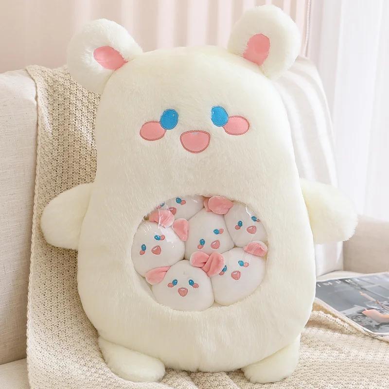Cute Cartoon Animal Plush Pillow with Small Toys Inside Soft Stuffed Sofa Cushion Home Decor Birthday Gift for Kids
