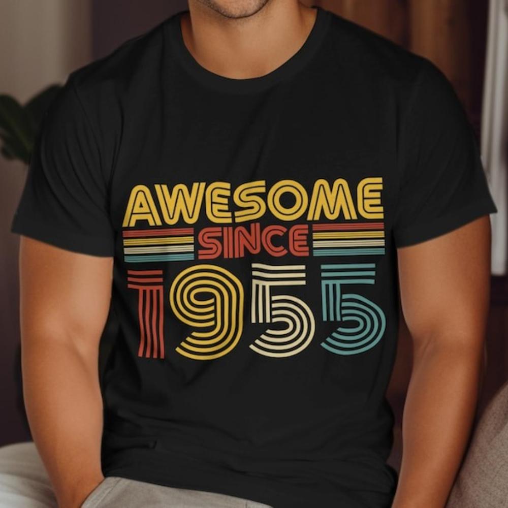 Awesome Since 1955 Year Classic Printed Tshirt Tops Personalised Birthday Gift Retro Tee Unisex Cotton Colorful Design TShirt
