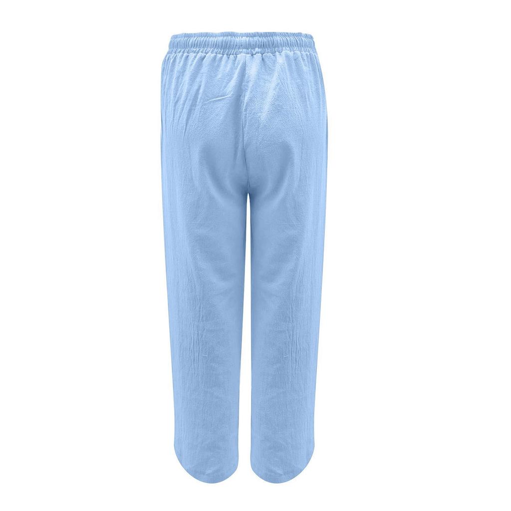 Летние хлопковые льняные широкие брюки, женские свободные брюки-палаццо, повседневные брюки с карманами и эластичной резинкой на талии, пуговицы