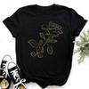 New Fashion Golden Rose Print Ladies T-shirt Harajuku Casual Round Neck Top