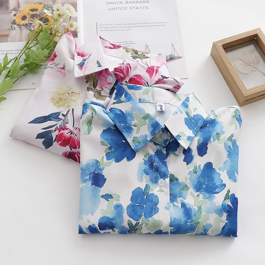 Женская модная рубашка с цветочным принтом, свободным воротником и длинными рукавами