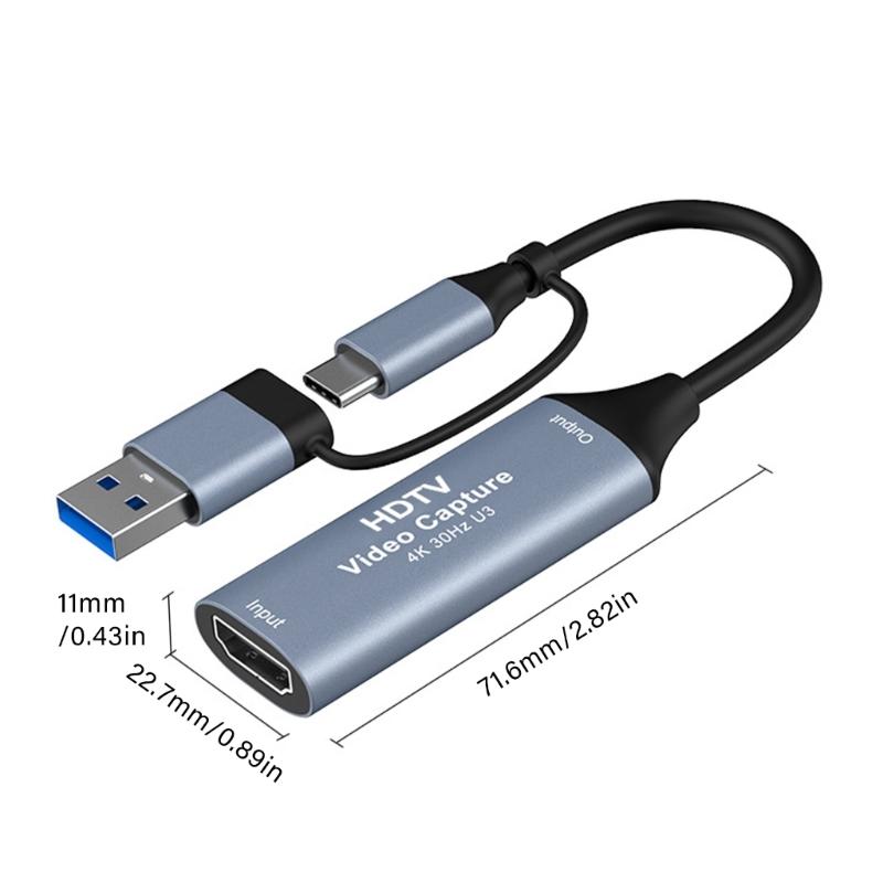 Карта захвата видео для игр Type C+USB на HDTV 4K 30 Гц 1080P 60 Гц Регистратор Видеокамера для видеоигр Конвертер с низкой задержкой