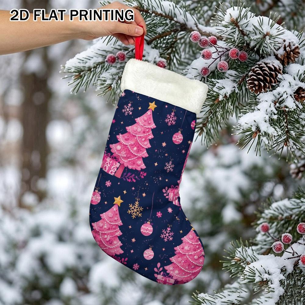 Christmas decoration fireplace hanging stocking 1pc Pink Suitable for Home Christmas Tree Stocking Hanging Soc