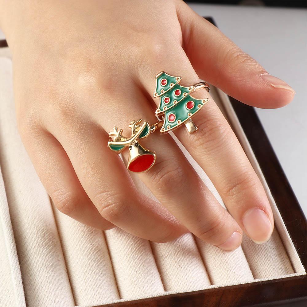 Christmas Tree Enamel Santa Claus Ring Dripping Oil Xmas Jewelry Ornaments Friend