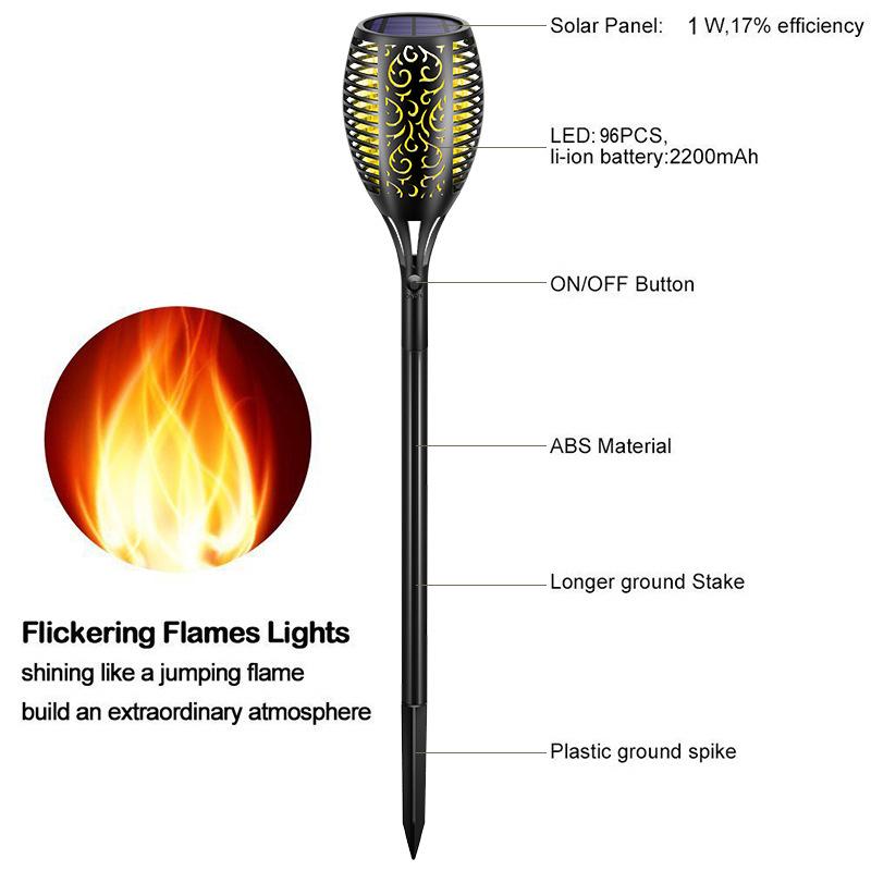 Solar 96LED Outdoor Flame Torch Light for Garden and Lawn