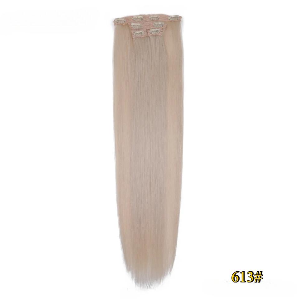 FREEDOM Synthetic Clip Hair Extensions 4Pcs/Set 24 Inch Long Straight Ombre Brown Blonde 8 Clips In Hair Extensions For Women