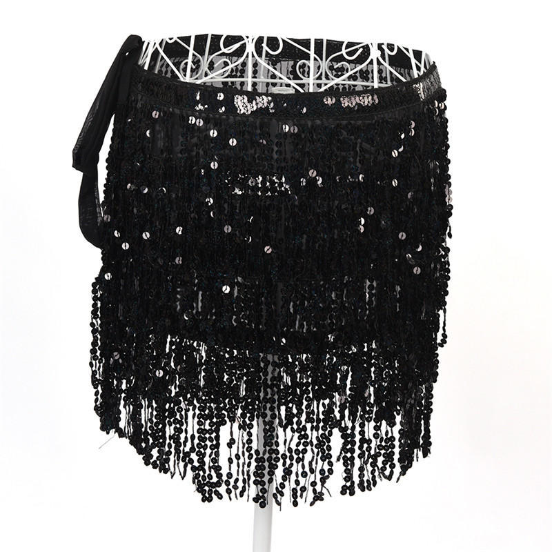 Костюм для танца живота с блестками, кисточками, бахромой, шарфом, поясом, юбкой с запахом на талии