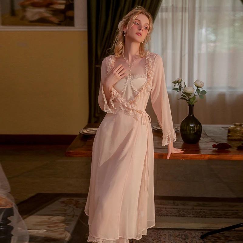 Сексуальная Пижама Женская Повседневная Одежда Весна и Лето Сладкое Платье-Пижама Сет Сетчатое Кружевное Сексуальное Ночное Платье