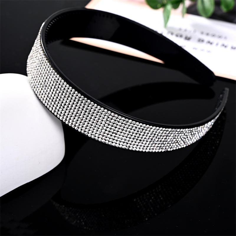 Korean-Style Wide Full-Strass Rhinestone Diamond-Inlaid Non-Slip Handmade Women's Gray-Hair Covering Hair Clip Headband Adult