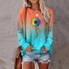 Long Sleeve T-Shirt For Women Gradient Print Top Fashion Women's Oversized Clothes Tees Summer Crew Neck Blouse Original Design