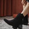 Fashion Ladies Mid Calf Shoes Tassel Brown Women's Half High Boots Wedge Heel Quality On Promotion Footwear Winter 2024 Novelty Gothic