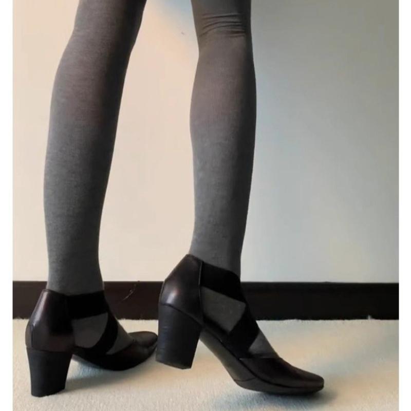 Women Pumps French Style Cowhide Summer Shoes Cross-Tied Woman Sandals Lady Spring Autum Retro Pumps Thick Heel 6.5 CM Round Toe