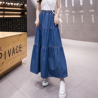 Женская джинсовая юбка больших размеров на весну и лето, повседневная юбка средней длины с высокой талией, посылка, джинсовая юбка на бедрах