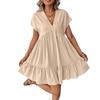 Women's Fashion Casual Slim Covered Sleeve V-Neck Pleated Ruffle Dresses