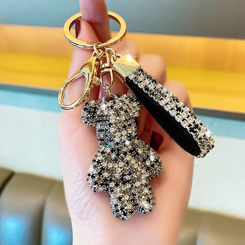 1Pc Bag Pendant Personalized And Creative Boutique 5Cm Cute Bear Keychain Inlaid With Artificial Diamond Car Keyring