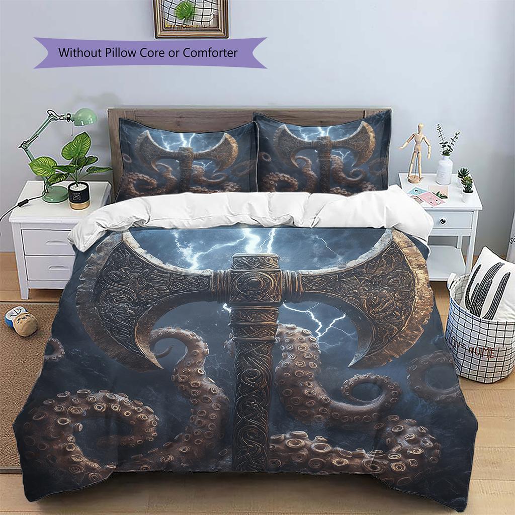 Viking Battle Axe Pattern Bedding Home Decoration Birthday Gift (1 * duvet cover + 2 * pillowcase, without core)