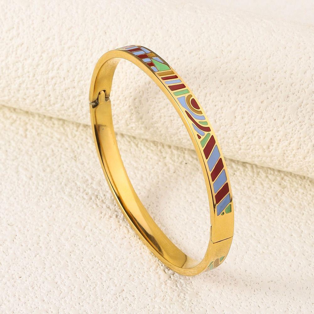 Шикарный китайский эмалированный браслет, золотого цвета, из нержавеющей стали, этнический браслет-цветок, винтажный, классический, женский браслет на руку