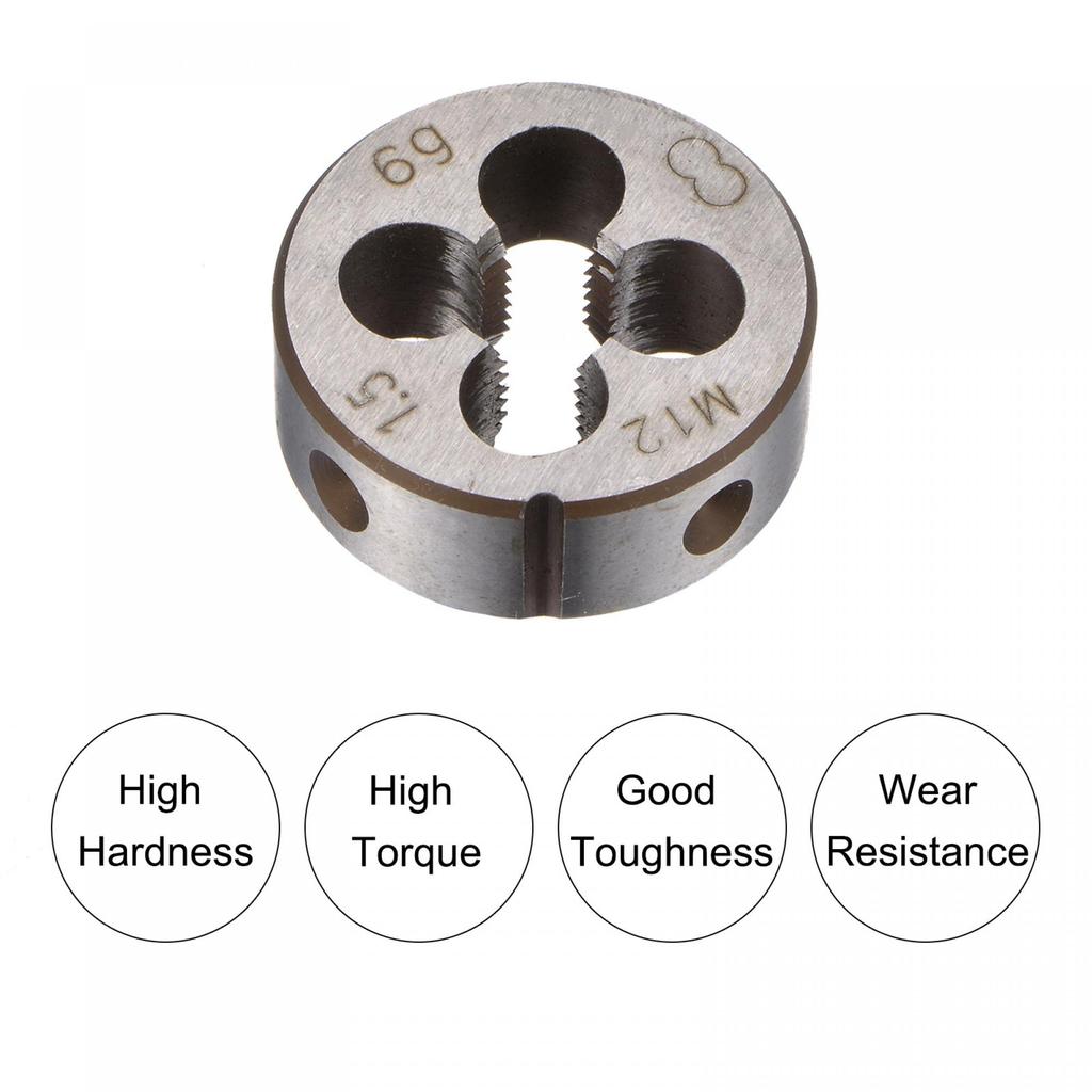 Uxcell Плашкодержатель с рукояткой, резьбовая круглая плашка и 38 мм с регулируемым набором ручных инструментов, M12x1.5 (Совместимые плашки M12-M16) Держатель, Гаечный ключ,