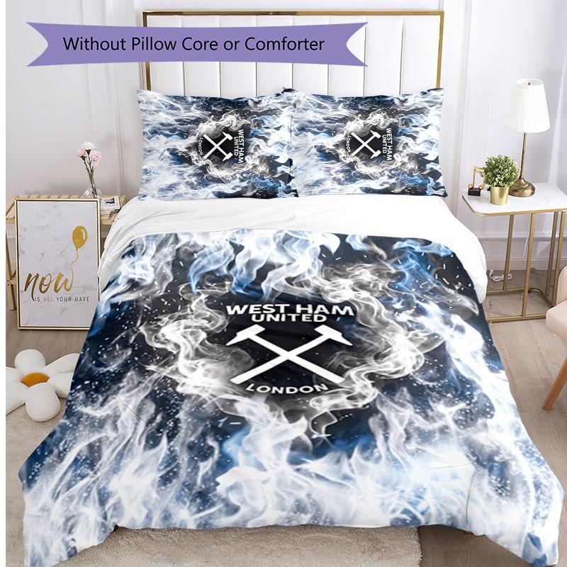 West Ham United Football Printed 3 Pieces Bedding Set, Comfortable Skin Friendly Bedroom Duvet Cover Set