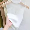 Summer Women Knitted Sleeveless T-shirt Mesh Hanging Neck Semi-high Neck Small Vest Female Undershirt Street Clothes