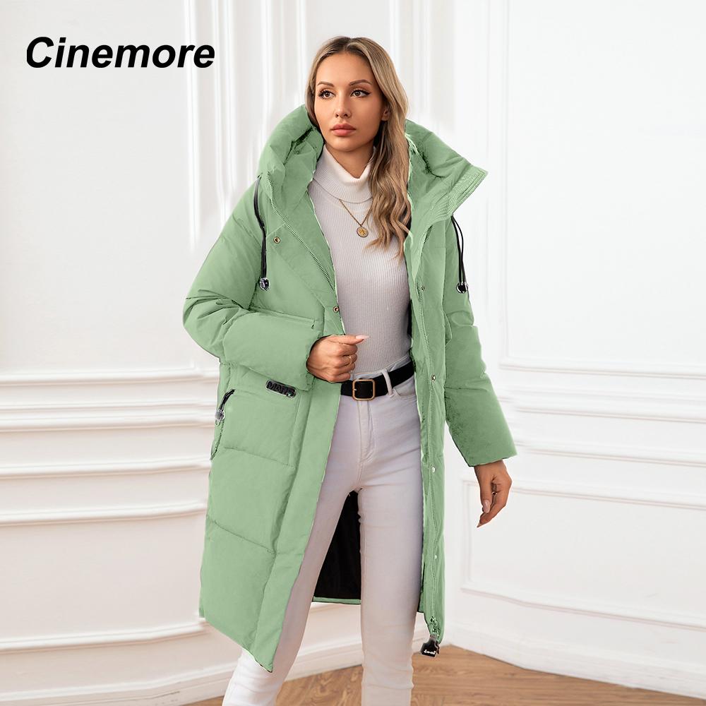 Cinemore Женская куртка, зима 2024, теплые длинные парки, верхняя одежда с капюшоном, женская одежда, модный пуховик, женское пальто 06