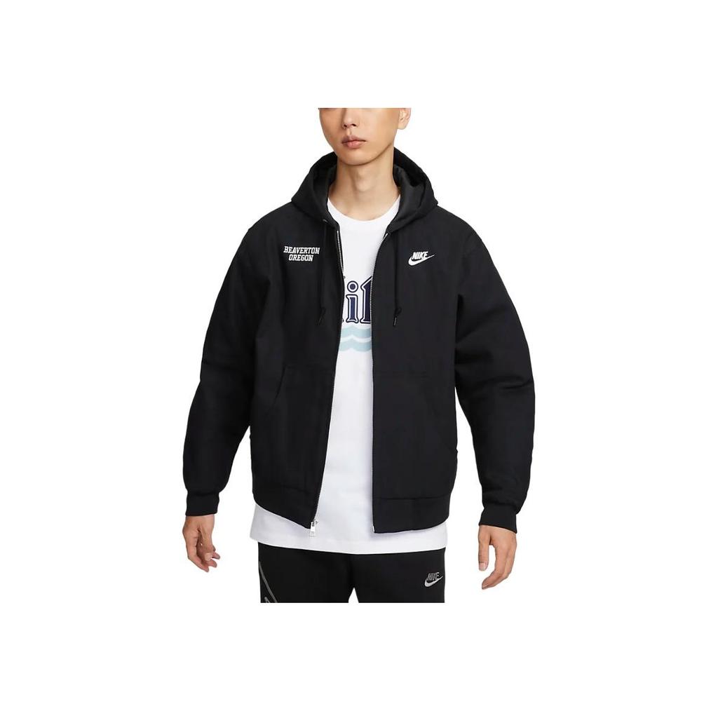 Nike Therma-Fit Life Series Letter Logo Outdoor Work Comfort Zip-Up Hooded Jacket Men Jacket Black HV1738-010