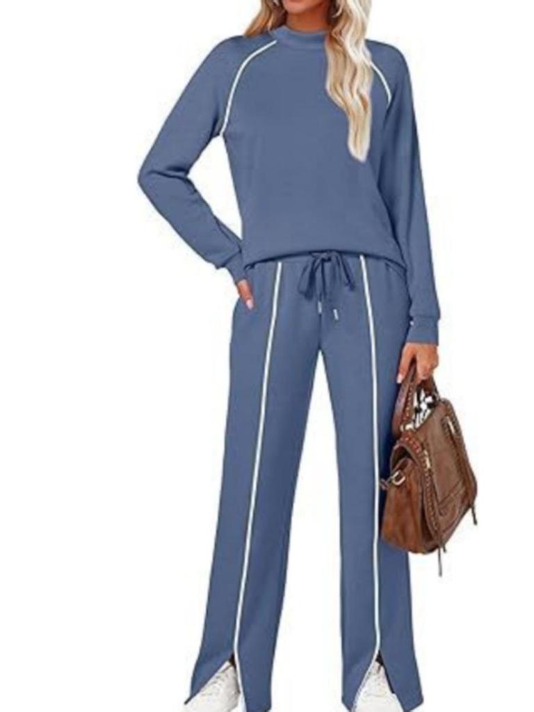 Женский комплект с круглым вырезом, длинными рукавами, эластичными брюками и свитшотом с разрезом