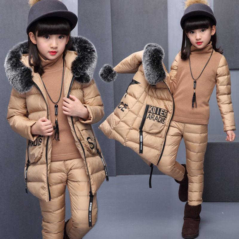 Girls' Winter Thickened Velvet Fashion Three Piece Suit