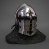 Medieval Templar Crusader Helmet Black Steel Knight SCA Helmet with Chainmail Cosplay Helmet, For Halloween Gift