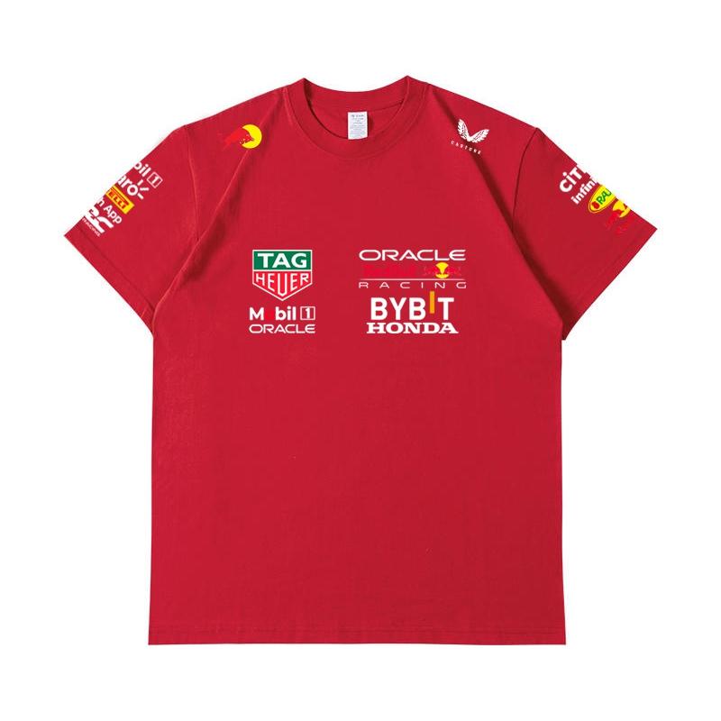 Red Bull Мужская Женская Футболка Команды Формулы-1, Летняя Хлопковая Футболка с Коротким Рукавом, Печать Спереди и Сзади, Повседневный Свободный Спортивный Топ, Разноцветная