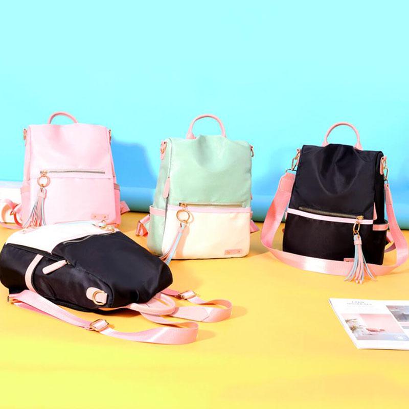 Yogodlns Women Girl's Patchwork Contrast Color Nylon Backpack Travel School Bag Shoulder Bag Rucksack Bookbag New