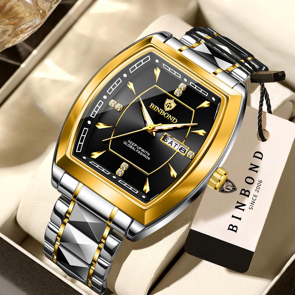 BINBOND Durable Accurate Week Display Auto Date Men's Watch Reloj Quartz Writstwatches For Men Luxury Luminous Waterproof