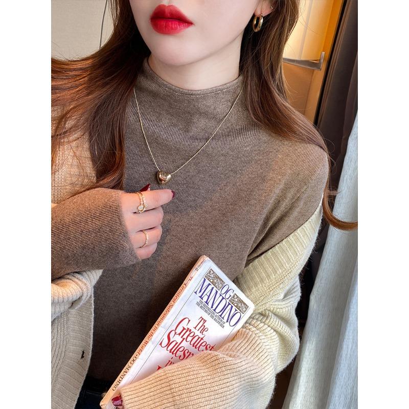 Semi-turtleneck Bottoming Shirt, Femininity Inside, Autumn and Winter New Versatile Long-sleeved Knitted Sweater, Slim-fitting Black Sweater