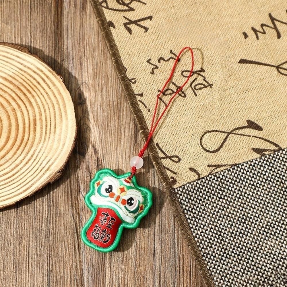 Chinese Style Lion Dance Embroidered Pendant Awakened Lion Hanging Decoration Temple Safe Amulet