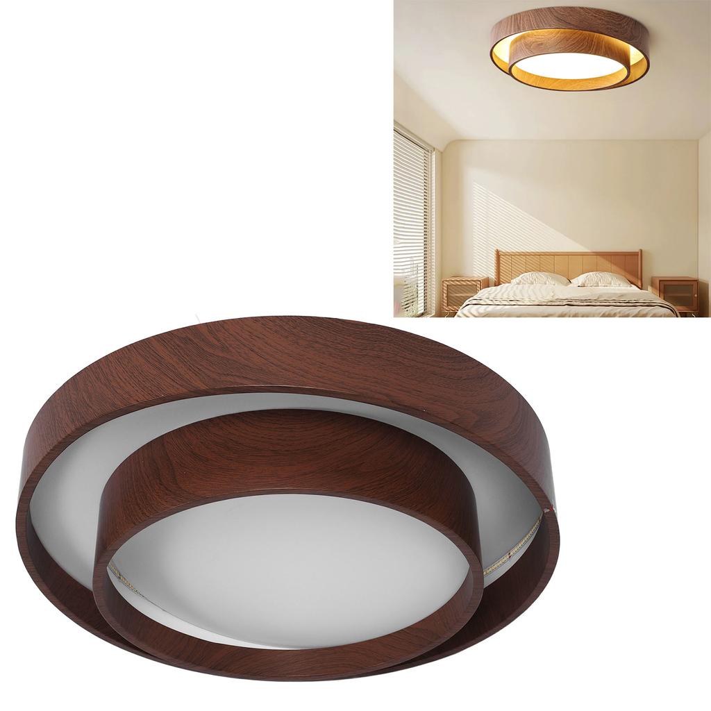 LED Ceiling Light Fixture Walnut Wood Grain Flush Mount Round Remote Control Light 3 Color Changeabl