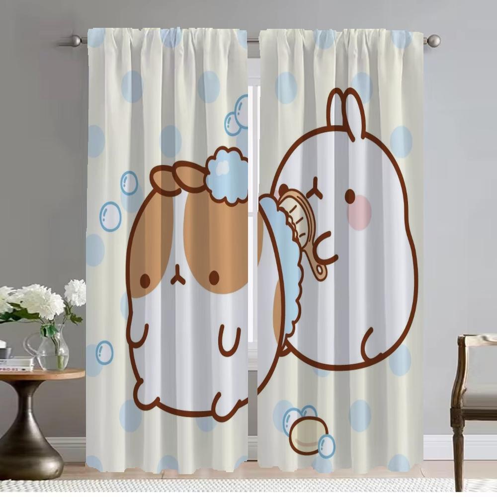 Modern Living Room Curtains 2 Pieces Molang Tulle for Bedroom Shades Halloween Decoration Partition Blackout Curtain Kitchen