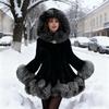 Faux Fur Hooded Coat for Women Long Sleece Open Front Fleece Jacket Winter Warm Fuzzy Trim Fluffy Outerwear