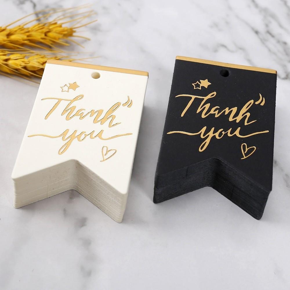 100pcs Bronzing Stamping Thank You Tags Black White Paper Packing Labels Party Label Stickers