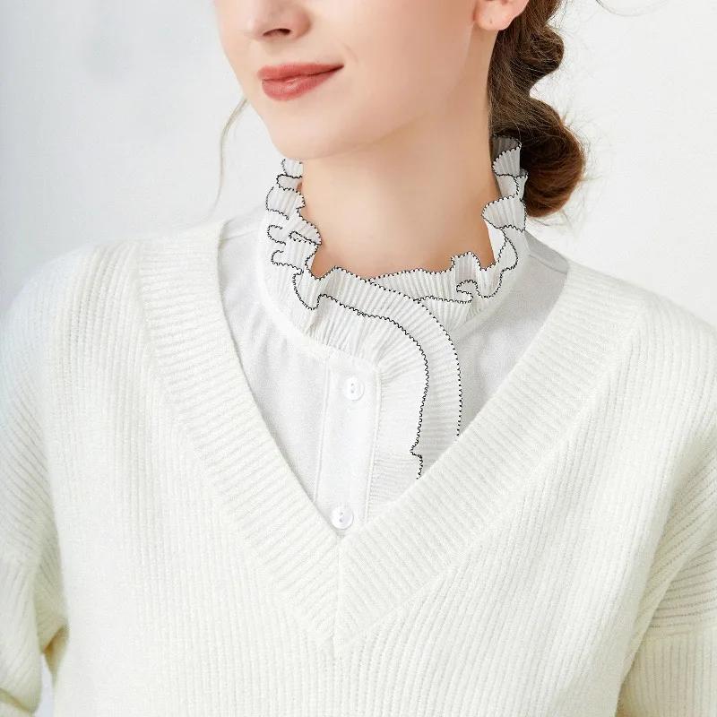 Classic Lady Shirt False Collar For Womens Shirt Lace Half Detachable False Faux Collar Tie False Collar Decorative