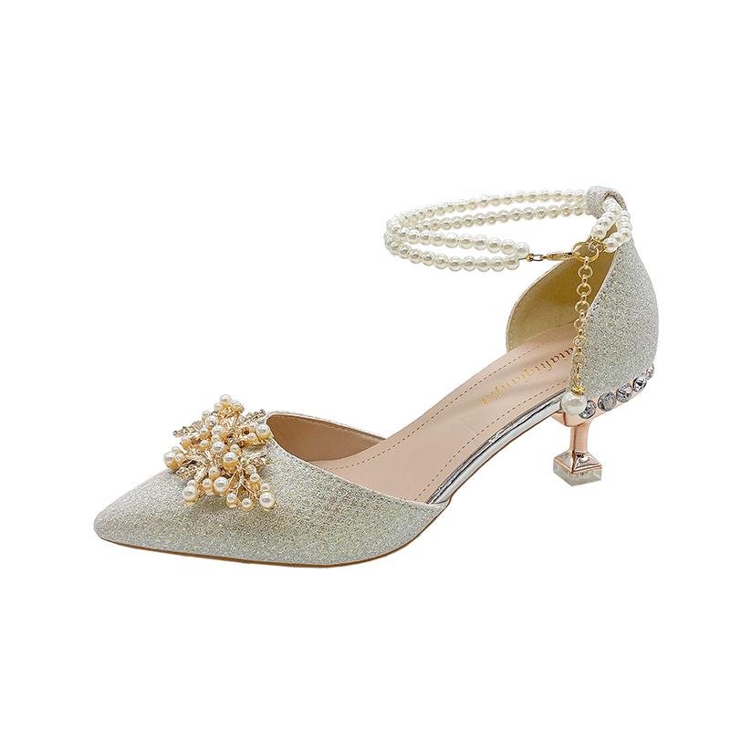 Fashion Shoes Women Summer High Heels Women Wedding Shoes Luxury Bride Gold Heels Mary Jane Shoes Ladies Pumps Sandals Zapatos De Mujer