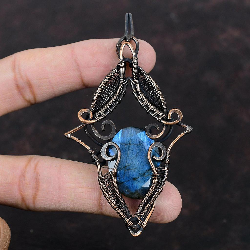 Кулон с ограненным лабрадоритом, обернутый медной проволокой, совершенно новый кулон с лабрадоритом, ювелирное изделие ручной работы, кулон с драгоценным камнем, подарок для мамы