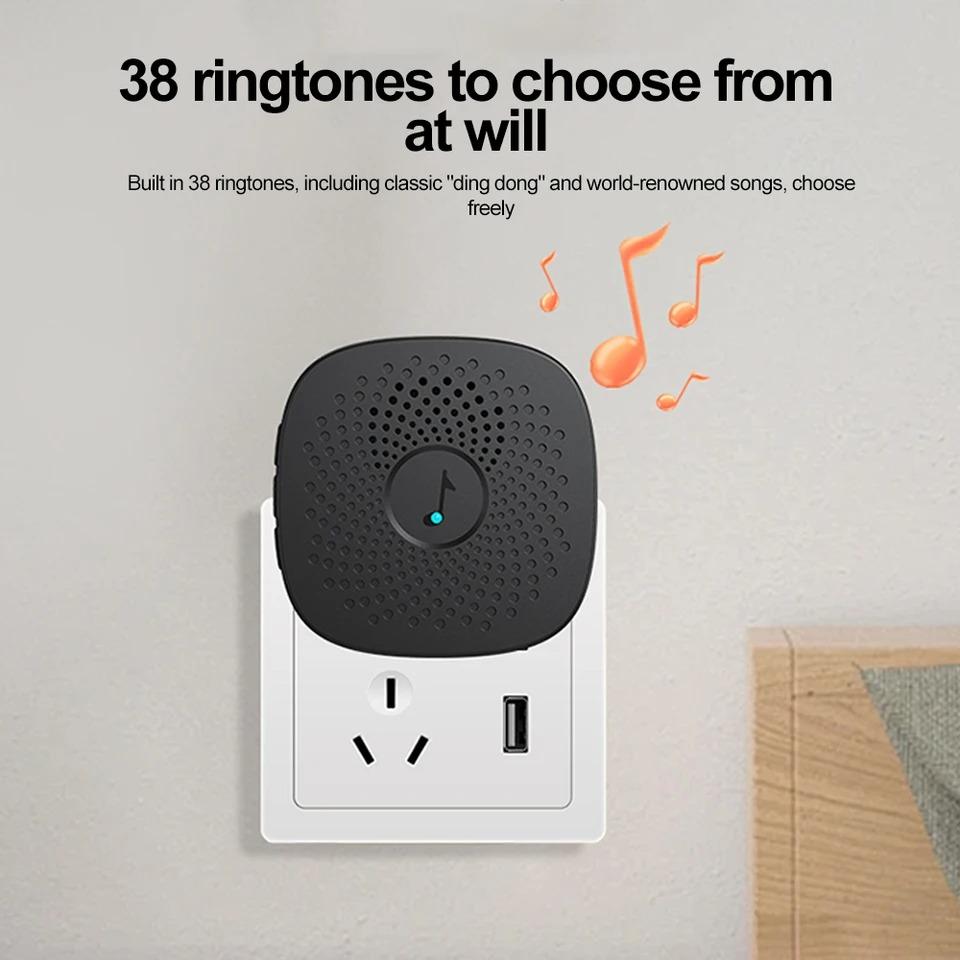 Беспроводной дверной звонок для дома, для улицы, USB, умный дверной звонок, 4-ступенчатая регулировка громкости, DC 5V, сопряжение, пульт дистанционного управления, 38 мелодий, вызов для ухода за больными