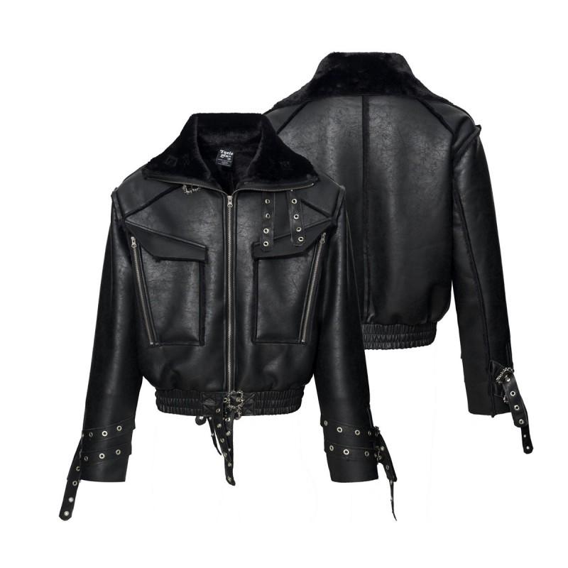 Mens PU Leather Bomber Jacket Vintage Streetwear Loose Fit Winter Thick Cotton Coat