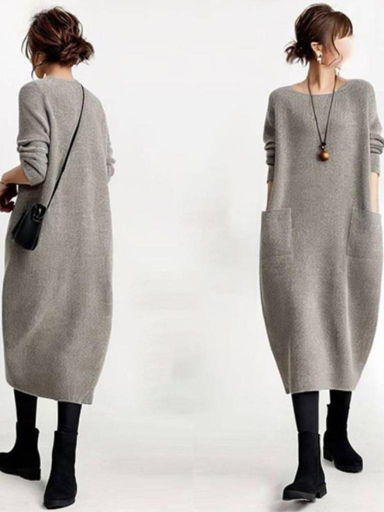 Новый однотонный трикотажный джемпер с круглым вырезом и большими карманами для женщин