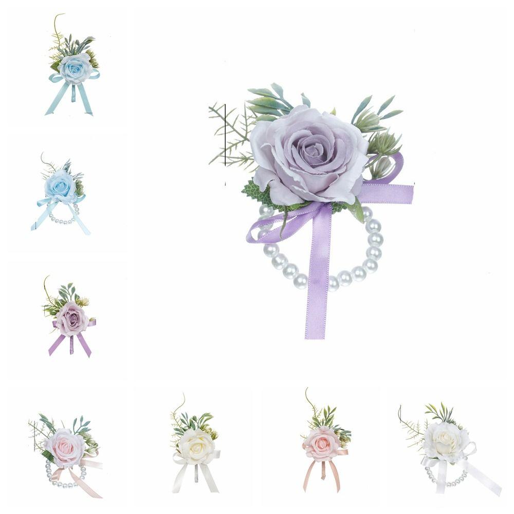 Pearl Bridegroom-bride Corsage Simulation Flower Rose Corsage Elegant Pearl Wrist Flower  Prom